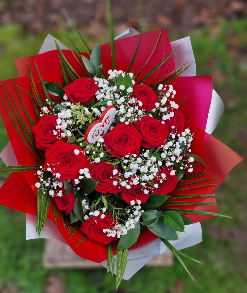 Best 12 Red Roses with Gypsophila