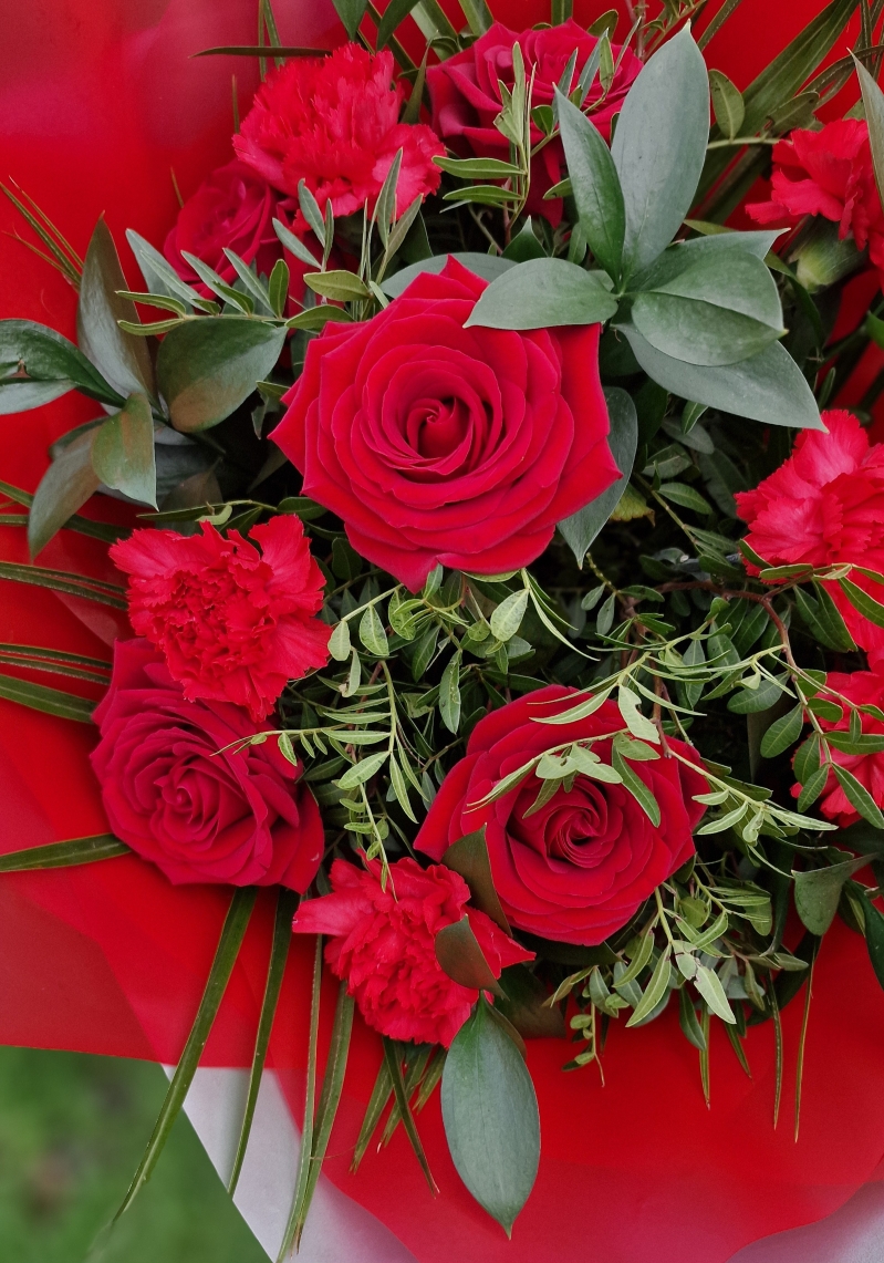 Red roses and red Carnation