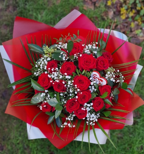 Best 12 Red Roses with Gypsophila
