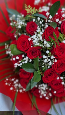 Best 12 Red Roses with Gypsophila